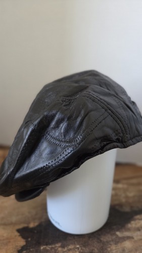 Cappello da newsboy vintage in pelle nera berretto piatto Cabbie - Foto 5 di 7