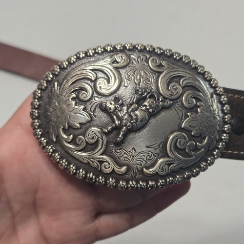 Cinturón Nocona Belt Company Cuero Genuino Niños Talla 28 Bull Rider Hebilla Vaqueros  - Imagen 4 de 9