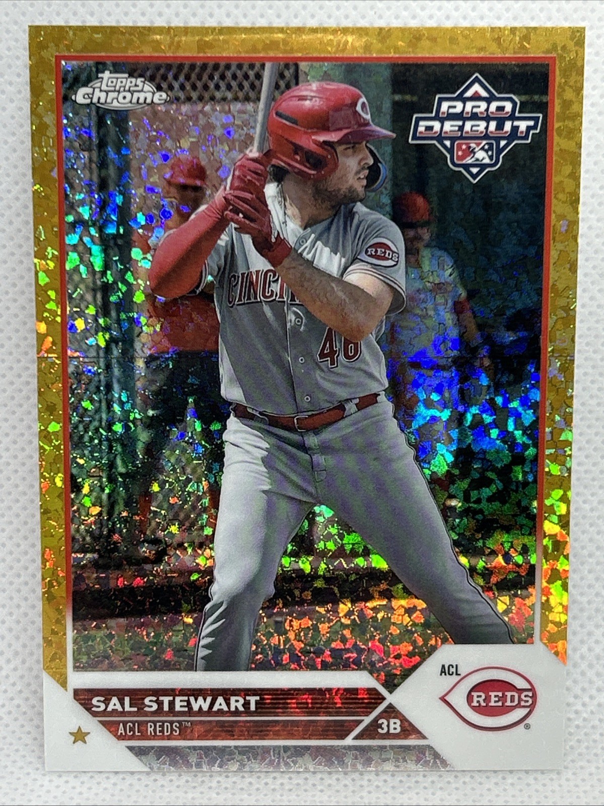 SAL STEWART 2023 Topps Chrome Pro Debut Gold Mini-Diamond Refractor /50 #PD-186