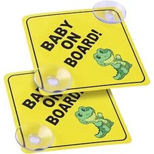 Baby on Board Car Warning Signs, 2 Pcs 5"x5" Safety Car Sign with Double Style-C