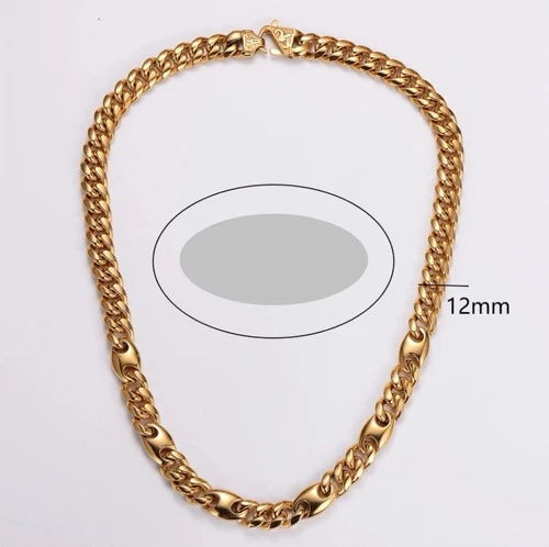 Catena maglia mista cubana e Gucci placcata oro 14 carati 12 mm acciaio inox 316L 24"
