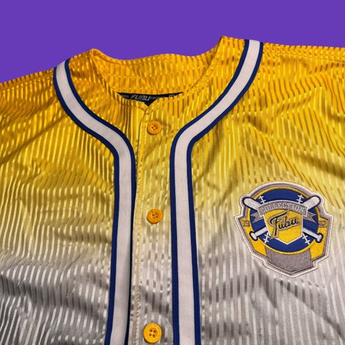 Fubu Jersey Youth Medium Blue 05 Button Y2K Baggy Hip Hop Stripe Distressed - Picture 5 of 12