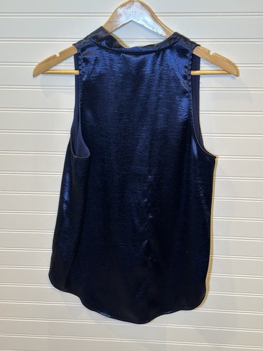 Anthropologie Maeve Navy Tie-Neck Swing Blouse Size 8 Shiny Party Top - Picture 2 of 6