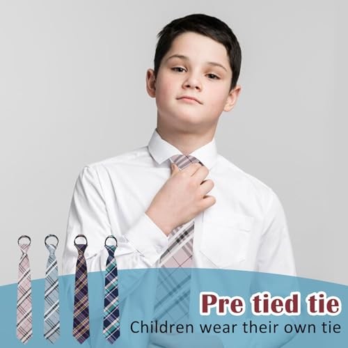 Boys Ties 10-12 Years Pre-Tied School Zipper Tie Set 15" Adjustable Kids A Pink - Picture 3 of 6