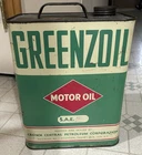 VINTAGE OIL CAN GREENZOIL MOTOR OIL 2 GALLON CAN BALTIMORE MD.HOUSTON TX,NY,NY