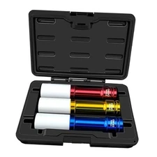  3Pcs 1/2" Drive Impact Lug Nut Socket Set, 150mm Extra Long Deep Sockets, 6 