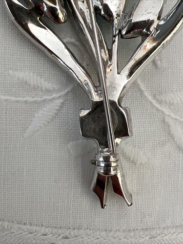 Vintage Aqua Blue & Clear Rhinestone Floral Spray Pin Brooch Silver Tone 2 1/2" - Picture 8 of 8
