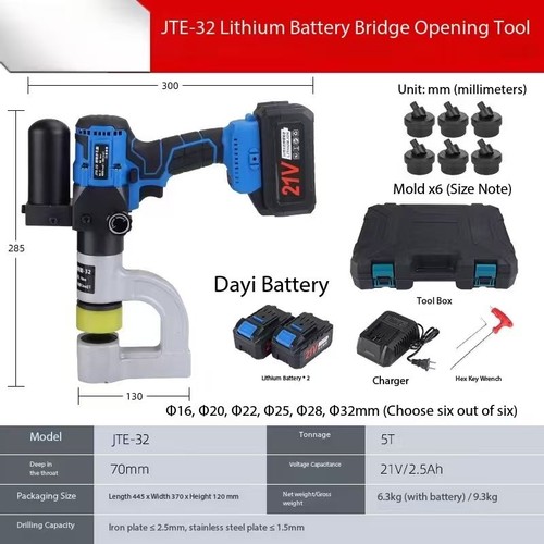 Portable Rechargeable Hydraulic Hole Punch Cable Tray Opening Tool Hole Digger - Picture 23 of 35