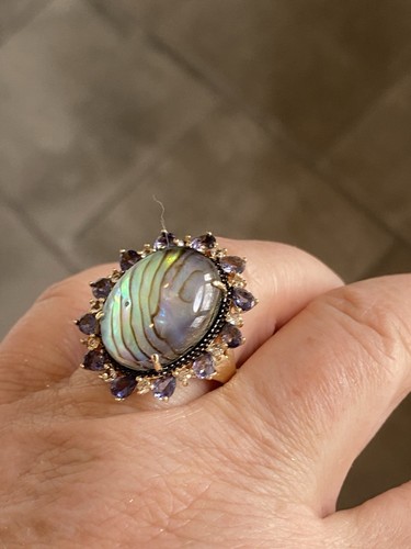 Raritäten Carol Brodie Gold Vermeil 925 Abalone, Tansanit & weißer Zirkon Ring - Bild 13 von 18