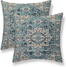 Boho Pillow Covers 18X18 Inch Set of 2 Bohemian Vintage Throw Pillow Covers Blue