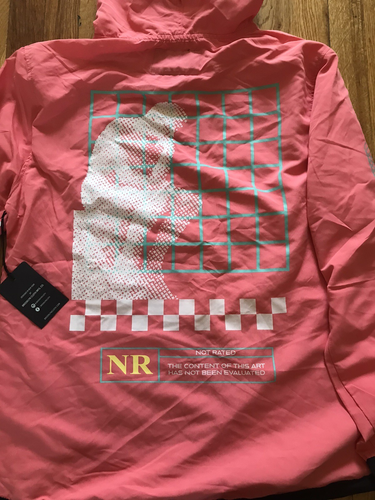 Felpa con cappuccio giacca a vento tessuto Brooklyn taglia M rosa grafica donna streetwear musica - Foto 3 di 15