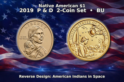 2019 Native American $1 P&D 2 Coin Set BU American Indians in Space