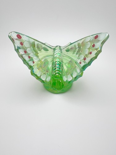 Fenton Iridescent Green Glass Handpainted Butterfly Figurine Signed & Stickered - Picture 9 of 15