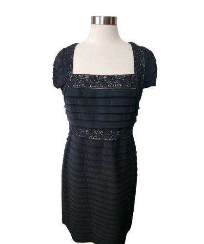 Adrianna Papell Größe 14 Kleid schwarz Stufen Rüschen Spitzenbesatz Abend Hochzeit - Bild 2 von 15