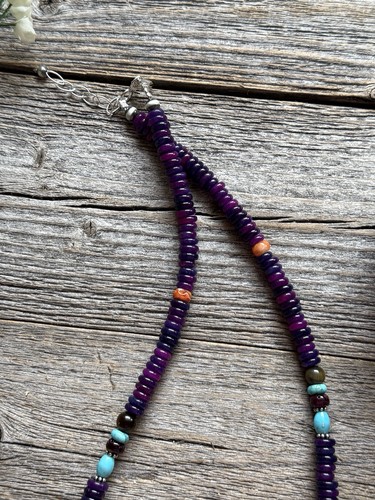 Collar de cuentas de plata esterlina color piedra multicolor Sugilite teñida. Regalo 18 pulgadas - Imagen 12 de 12