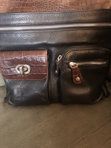 Brighton Black Pebble Leather Bucket Crossbody Purse Bag Pockets Croc Embossed. - Bild 3 von 15