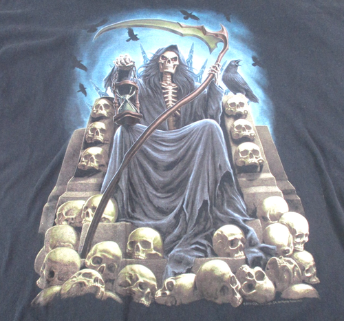 Camiseta DOM Grim Reaper On Skull Throne gótica para hombre negra 2XL - Imagen 2 de 6
