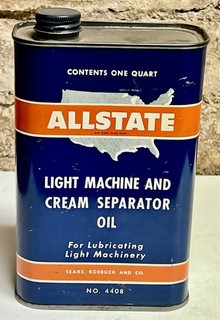 Vintage 1964 Allstate Cream Separator Oil Can One Quart Sears & Roebuck Co.