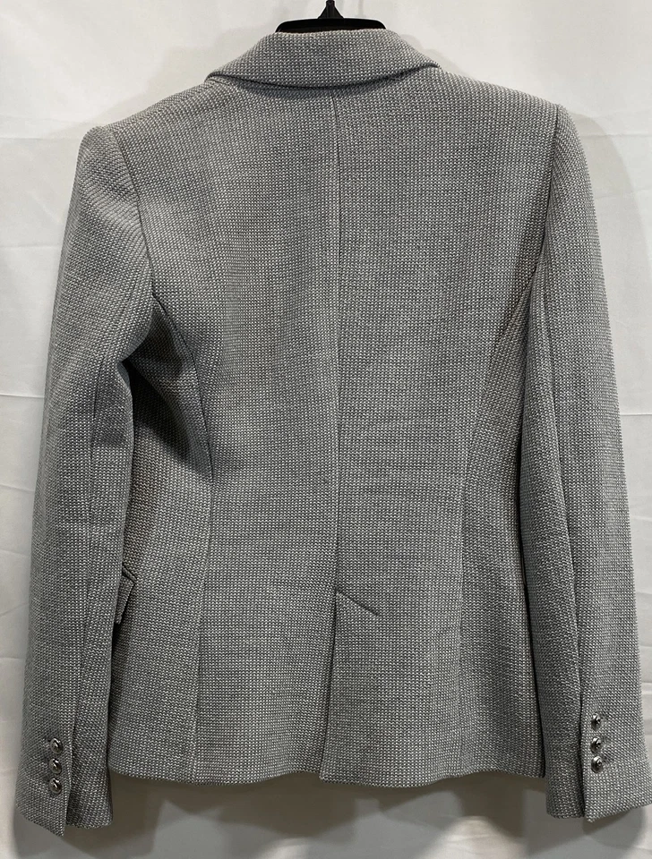ZARA Women Gray Solid Formal Blazer Medium Polyester Woven Button Lined Fall - Image 2 of 4