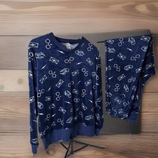 Wizarding World of Harry Potter Women  s Blue Soft Silky Pajama Set Size Large