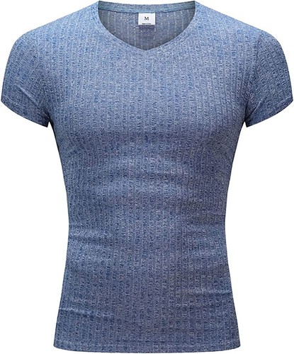 Athletic Mens Casual Workout Muscle V-Neck T Shirt Light Blue Size S - Picture 2 of 3