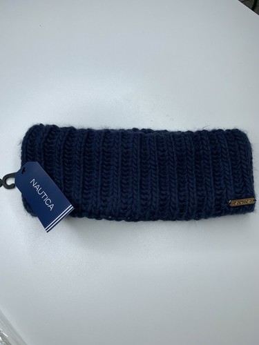NWT Nautica Headband Winter Navy Women's Chunky Cable Fleece Ear Warmers OS NEW - Picture 1 of 3