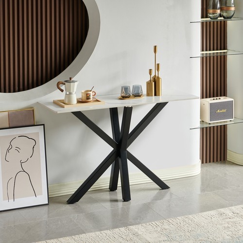 Spider White Sintered Stone Console Hall Table with Black Legs - AY22-WHITE - Picture 2 of 3