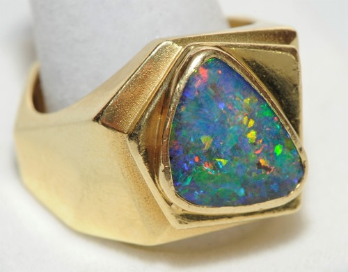  Black Opal Mens/Ladies Ring One of One 18k ylow gold, ring size aprox 9.5, Au,  - Picture 6 of 11