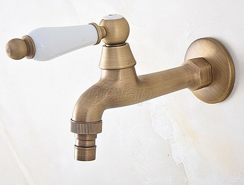 Antique Brass Ceramic Handles Wall Mounted Washing Machine Taps Faucets Gav311 - Picture 4 of 6