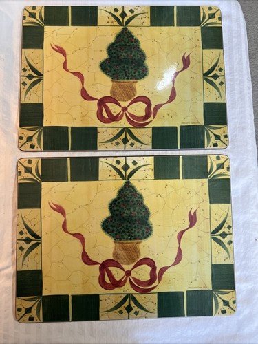 Set Of 6 Acorn Company Placemats Cork Backed, Festive Topiary 1997 Christmas #SO - Picture 8 of 10