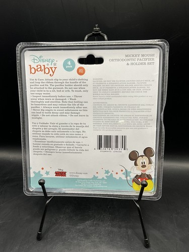 Disney Baby Mickey Mouse Orthodontic Pacifier & Holder 4-Piece Set SEALED - Picture 2 of 3