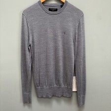 Allsaints Mode Merino Crew Neck Ramskull Sweater in Smith Blue M