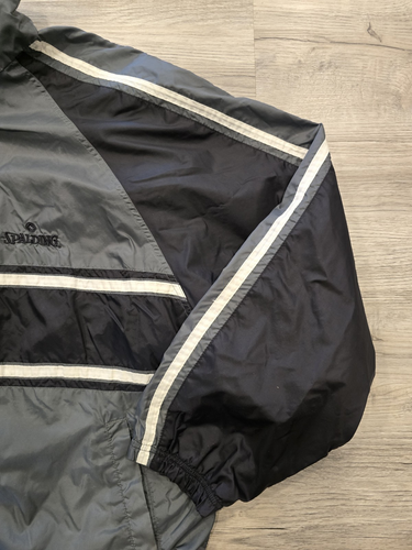 Vintage Spalding Jacket Men Large Black Gray Full Zip Lined Windbreaker Athletic - Picture 11 of 17