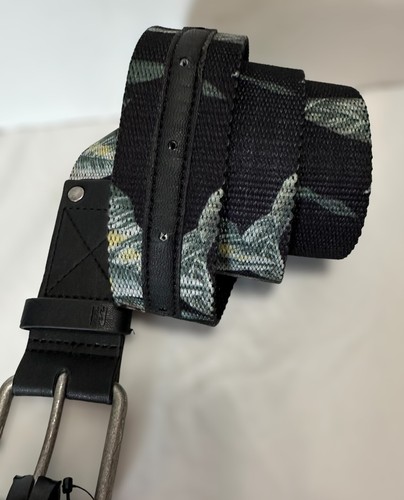 BILLABONG Herren Gürtel Tropical Leaves Schwarz Silber Schnalle 1,5" Breit Neu Größe XL - Bild 4 von 10