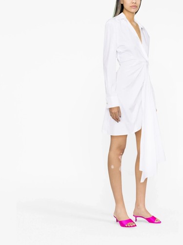 OFF-WHITE Draped Asymmetric Poplin Shirt Shirtdress Dress Bow Long Sleeve $1175 - Picture 9 of 23