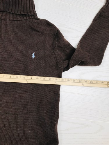 Vintage Ralph Lauren Sweater Womens XL Brown Turtle Neck 100% Cotton 90s Y2K - Picture 4 of 8