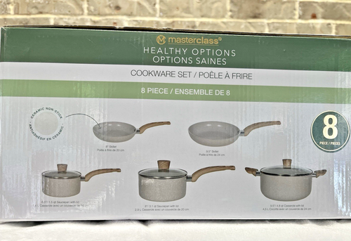 Masterclass Healthy Options 8 Pc Cookware Set Non Stick Ceramic Coating Tan NEW - Picture 7 of 8