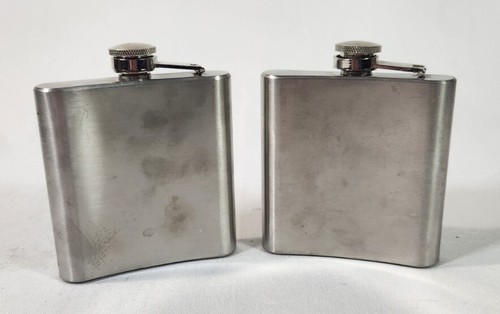 Pair Of Canadian Club Hip Flask Stainless Steel - Picture 3 of 4