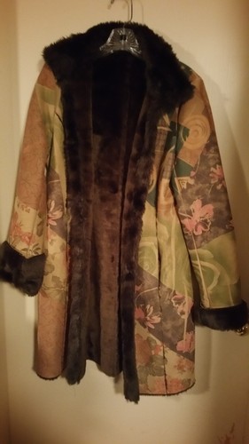 Colorful Lapis Suede Like Coat Faux Fur Lined Cuffed Coat XL (L) Perfect Cond - Picture 5 of 12