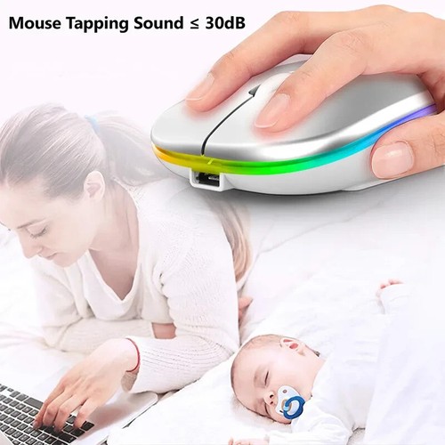 Bluetooth Mouse Wireless Computer Rechargeable Mini Magic 2.4G USB With RGB Back - Picture 7 of 13