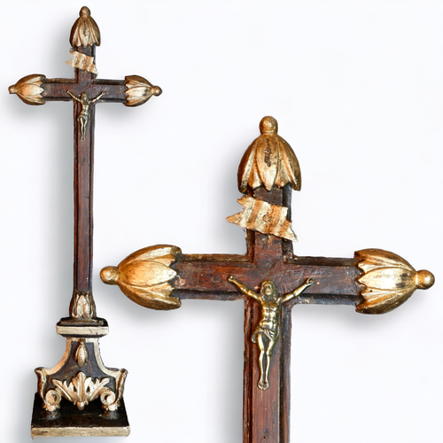 GRANDE CROCE DA ALTARE IN LEGNO DORATO 1700 ANTICA CHIESA CRISTO CROCIFISSO