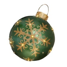 OVERSIZED 19 INCH SNOWFLAKE HOLIDAY ORNAMENT W/ LED LIGHTS, GREEN/GOLD