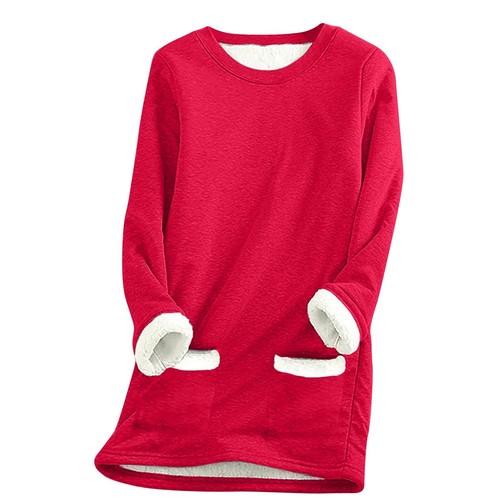 Women Warm Lined Fleece Tos Crewneck Sport Sweatshirt Pullover Loungewear Blouse - Picture 53 of 60