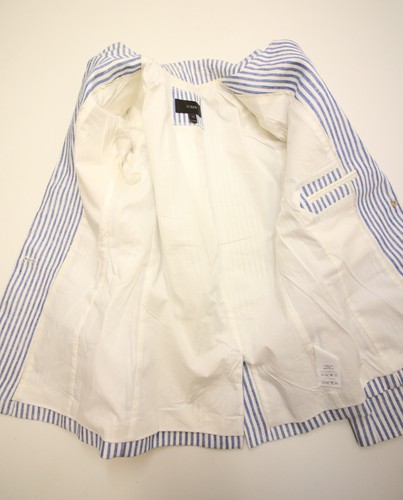J Crew Schoolboy Blazer Jacket Womens 00 100% Linen White Blue Stripe Preppy - Picture 10 of 18