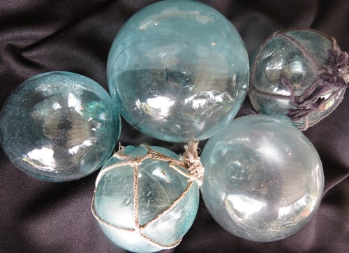 Japanese Glass Floats Lot-5 Sand-GLAZED Mixed Sizes Ocean Fishing Antique USA BZ - Picture 6 of 7