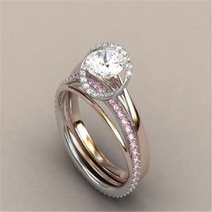 Silver-Rose-Gold-CZ-Titanium-Steel-Ring-Men-Womens-Stainless-Wedding-Band-Sz3-10