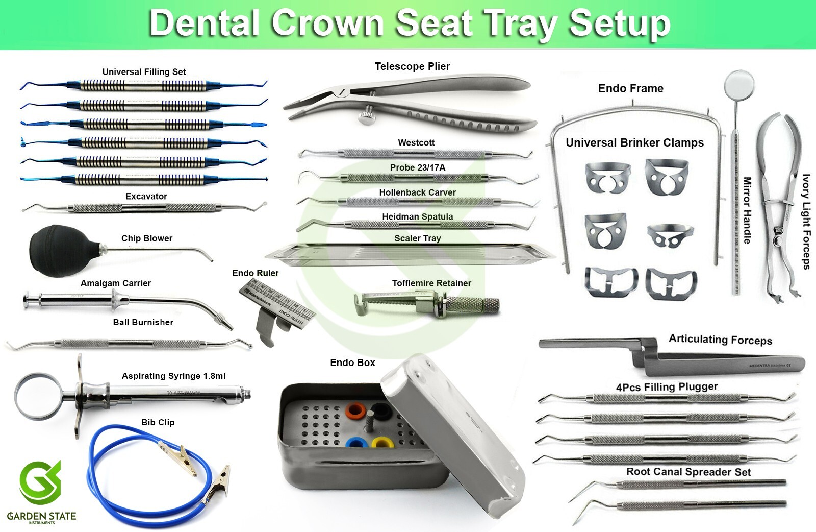 Dental Crown Seat Tray Set Kit Tooth Filling Composite Restorative