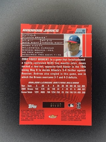2005 Topps Finest Andruw Jones Black Refractor /99 - Picture 2 of 2