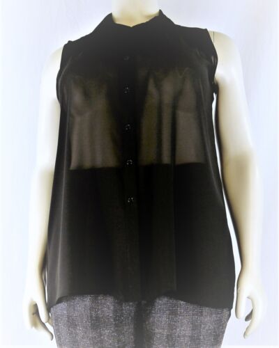 Women's Plain Sheer Chiffon Sleeveless Collar Shirt Blouse, Plus Size 14-28 - Picture 1 of 16