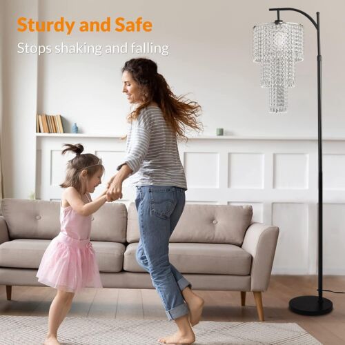 Floor Lamp for Living Room Bedroom Modern Arc Crystal Floor Standing Lamp with R - Picture 7 of 8